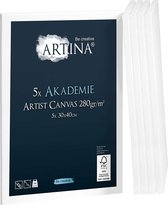 Artina 5-Set schildersdoeken canvas in academie kwaliteit – Schildersdoek wit - canvas paneel 40x30cm