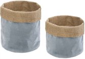 Opbergmand velvet - jute Set van 2 stuks multifunctioneel - lichtblauw