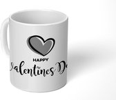 Mok - Valentijnsdag tekening van een pijl en de quote Happy Valentine's Day - zwart wit - 350 ML - Beker - Mok met Tekst