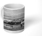 Mok - Een geïllustreerde gravure van Alcatraz Island - zwart wit - 350 ML - Beker