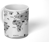 Mok - Wereldkaart - Kinderen - Dieren - zwart wit - 350 ML - Beker