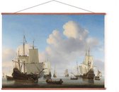 Poster In Posterhanger - VOC Schepen - 50x70 cm - Hollandse Schepen op een kalme zee - Kader Hout - Ophangsysteem