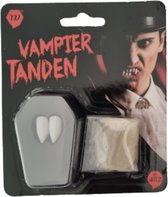 Vampiertanden 2 stuks in kistje (Halloween)inclusief oplosbare kleefpasta