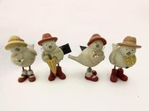 J-Line vogels met paraplu, bloem,... (set van 4) (afmeting 1 vogel: 9x5x12cm)