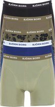 Björn Borg boxershorts Essential  (5-pack) - heren boxers normale lengte - zwart - olijfgroen - groen - blauw en een groene bladeren print -  Maat: XL