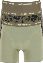 Björn Borg boxershorts Essential  (3-pack) - heren boxers normale lengte - lichtgroen - olijfgroen en groen met bladeren print -  Maat: M