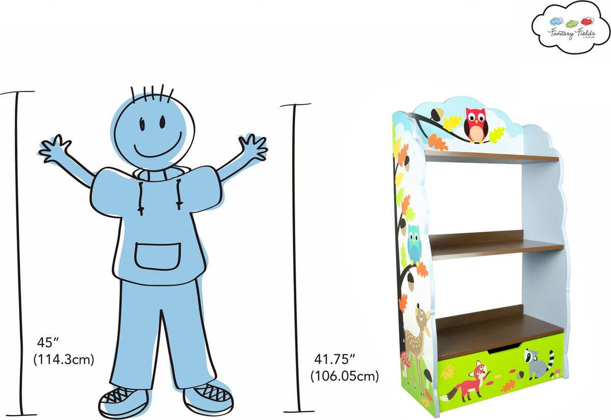 Teamson Kids Houten Kubus Boekenkast Voor Kinder - Kinderslaapkamer Accessoires - Magische Tuin Ontwerp