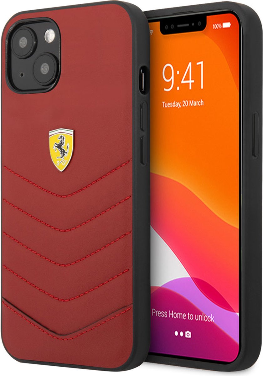 iPhone 13 Mini Backcase hoesje - Ferrari - Effen Rood - Leer