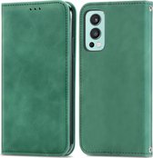 OnePlus Nord 2 Hoesje - Mobigear - Retro Slim Serie - Kunstlederen Bookcase - Groen - Hoesje Geschikt Voor OnePlus Nord 2