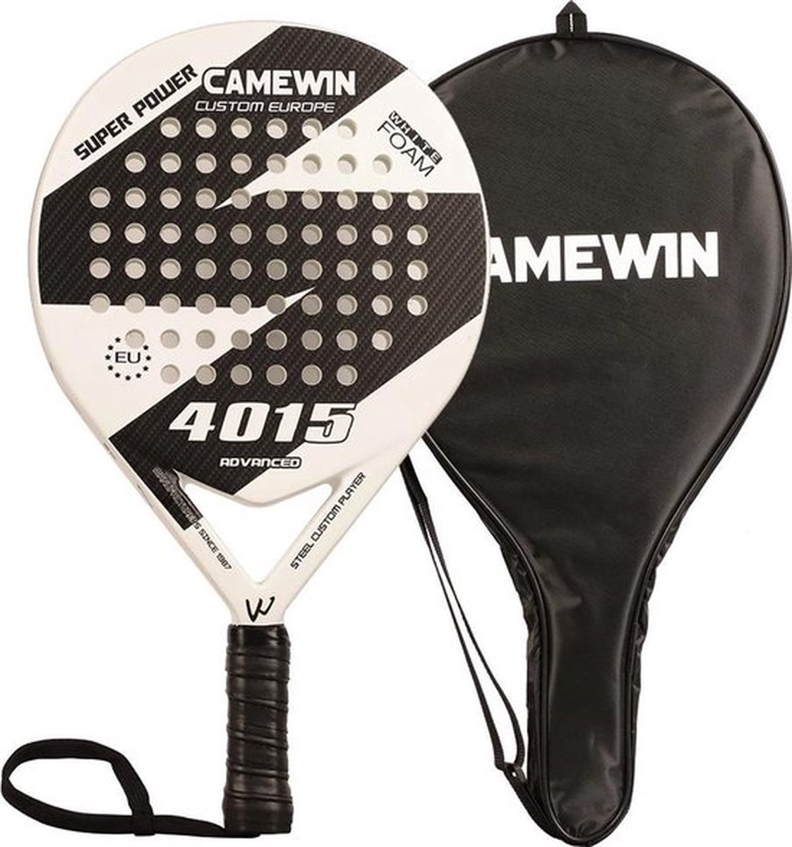 CAMEWIN - Padel racket - Full carbon - Wit/zwart - inclusief opberghoes