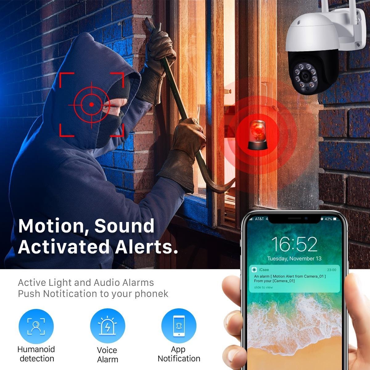 Wifi Camera Buiten - Menselijk Detecteren Audio 1080P Fhd Ip Camera - Kleur - Nachtzicht 3MP Wifi beveiliging Camera – foto 6