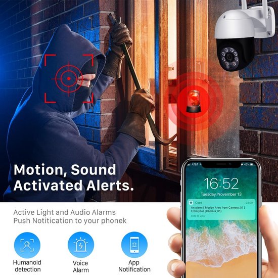 Wifi Camera Buiten - Menselijk Detecteren Audio 1080P Fhd Ip Camera - Kleur - Nachtzicht 3MP Wifi beveiliging Camera van Bluonics — afbeelding 3