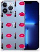 Telefoon Hoesje Geschikt voor Apple iPhone 13 Pro Silicone Hoesje Doorzichtig Lipstick Kiss