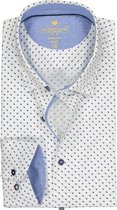 Redmond modern fit overhemd - poplin - wit met blauw mini dessin (contrast) - Strijkvriendelijk - Boordmaat: 39/40