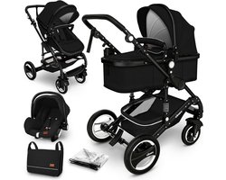 KIDUKU- 3 in 1 combi-kinderwagen- zwart- buggy incl. autostoeltje-regenhoes- inklapbaar