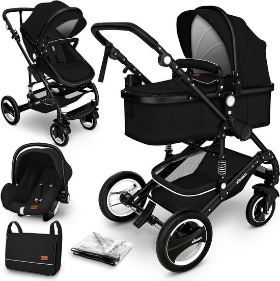 Product: KIDUKU- 3 in 1 combi-kinderwagen- zwart- buggy incl. autostoeltje-regenhoes- inklapbaar, van het merk KIDUKU