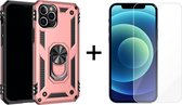 iPhone 13 Pro hoesje Kickstand Ring shock proof case rose met zwarte randen armor apple magneet - 1x iPhone 13 Pro Screenprotector