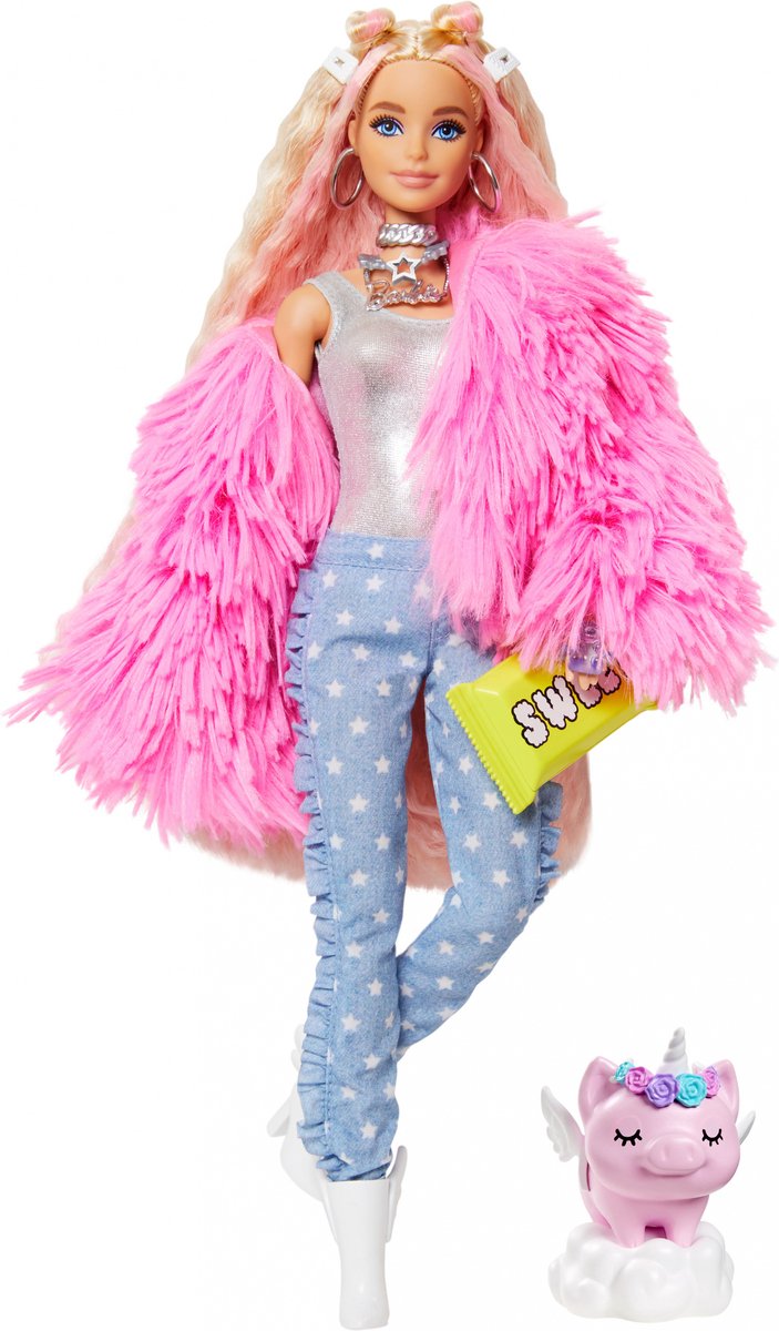 Vel Gedeeltelijk Getalenteerd Barbie Extra Pop 1 Roze Donzige Jas - Modepop | bol.com