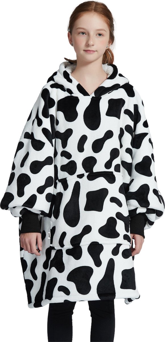 JAXY - Hoodie Deken Kinderen - Fleece Deken Met Mouwen - Snuggle Hoodie - Hoodie Kids - 1150 gram - Koe