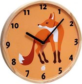 wandklok Fox 25 x 3 cm hout oranje/blank