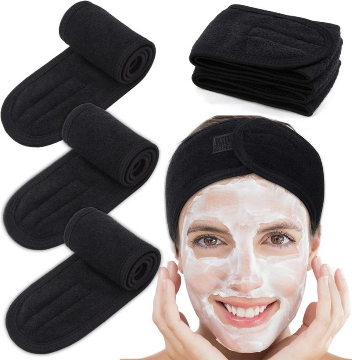 1pcs Eyelashes Extension Spa Facial Headband Make Up Wrap Head Terry Cloth Hairband Stretch Towel black Magic Tape / Haarbanden / Hoofdband / Make Up Stretch Handdoek Met Magic Tap ZWART