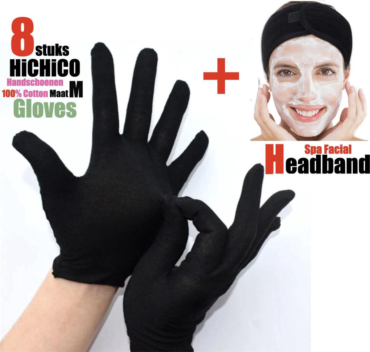 8 Stuks katoenen Handschoen Maat M + 1x Haarband Met Magische Tape – 4 Pairs Soft Cotton Gloves Coin Jewelry Silver Inspection Gloves Stretchable Lining Glove / Headband - Gloves 100% Cotton Size M