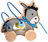 houten trekfiguur ezel met kralenframe 15 cm blauw