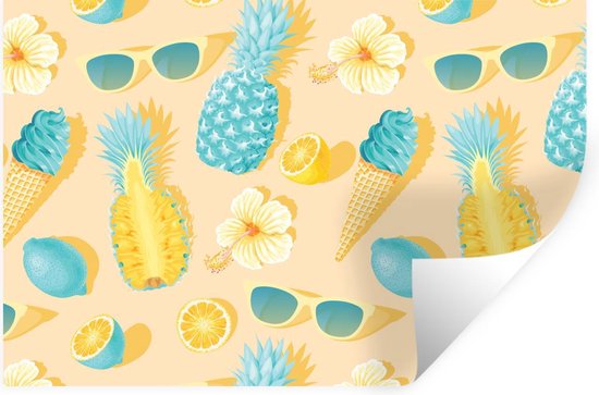 Stickers muraux - Été - Motif - Jaune - 120x80 cm - Feuille adhésive