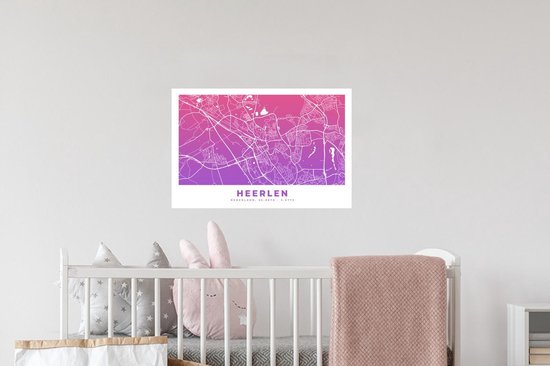 Stickers muraux - Plan de la ville - Heerlen - Violet - 60x40 cm - Feuille adhésive - Carte
