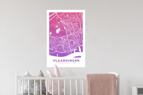 Stickers Stickers muraux - Plan de la ville - Vlaardingen - Violet - Pays- Nederland - 40x60 cm - Feuille adhésive - Carte