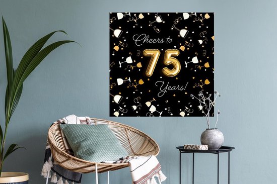 Muurstickers - Sticker Folie - Verjaardag - 75 Jaar - Confetti - 50x50 cm - Plakfolie - Muurstickers Kinderkamer - Zelfklevend Behang - Zelfklevend behangpapier - Stickerfolie
