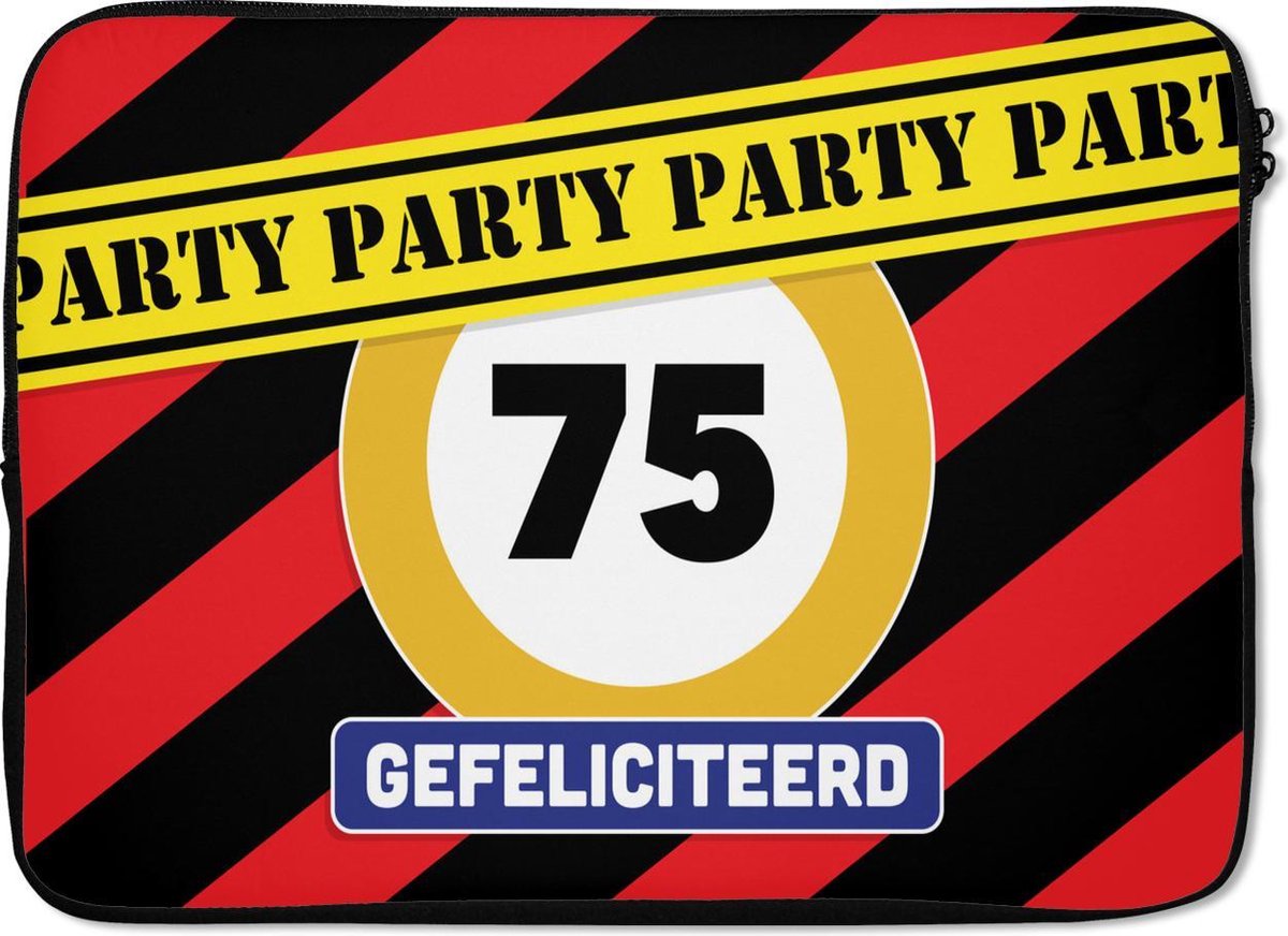 Laptophoes 14 inch - Jubileum - Feest - 75 Jaar - Laptop sleeve - Binnenmaat 33x23 cm - Zwarte achterkant
