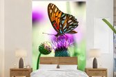 Behang - Fotobehang Vlinder - Bloemen - Insecten - Breedte 145 cm x hoogte 220 cm