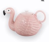 H&L theepot - flamingo - keramiek - roze - 700 ml