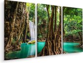 Schilderij - Erawan Waterval Thailand, 3 luik, premium print