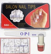 Salon Nagel Tips Set - 500 Tips + 1 Nagel File + Nagel Glue | Kunstnagel Set voor het zetten van Nagelverlenging | Tips - Nepnagels pakket  | Design Nail Tips | Naget Tips Set Wit