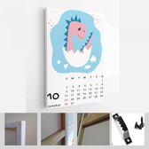 Kinder kalendersjabloon voor 2022. Helder verticaal ontwerp met abstracte dinosaurussen in een vlakke stijl - Modern Art Canvas - Verticaal - 1980533045