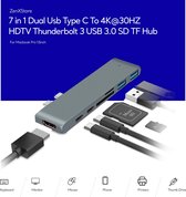 USB C Hub 7 in 1 - USB splitter - USB C dock - USB 3.0 - 4K UHD HDMI - Macbook Pro / Air - ZenXstore™