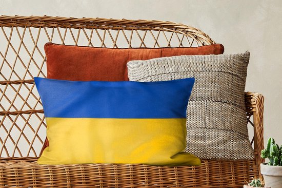 Sierkussen décoratif Drapeaux' intérieur - Gros plan du drapeau de l'Ukraine - 50x30 cm - Coussin intérieur rectangulaire en coton
