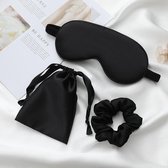 Slaapmasker 3-in-1 bijpassend zakje en scrunchie - Zwart - oogmasker - vrouwen - zijde - Slaapmaskers - slaap - cadeau voor haar