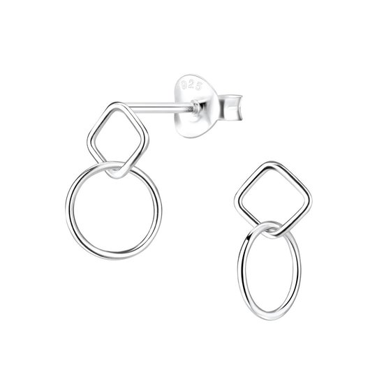 Joy|S - Zilveren vierkant met cirkel twisted oorbellen - stud