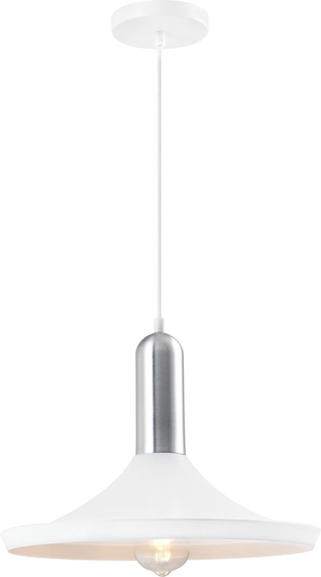 QUVIO Hanglamp modern - Lampen - Plafondlamp - Verlichting - Verlichting plafondlampen - Keukenverlichting - Lamp - E27 fitting - Met 1 lichtpunt - Voor binnen - Aluminium - Metaal - D 36 cm - Wit en zilver