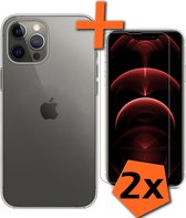 iPhone 13 Pro Hoesje Siliconen Case Met 2x Screenprotector Met Dichte Notch - iPhone 13 Pro Hoes Siliconen Cover Met 2x Beschermglas - Transparant
