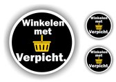 Winkelen met winkelmand verplicht sticker set 3 stuks