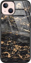 iPhone 13 hoesje glass - Marmer grijs brons | Apple iPhone 13  case | Hardcase backcover zwart