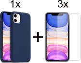 iParadise iPhone 12 hoesje donker blauw siliconen hoesjes cover hoes - 3x iPhone 12 Screenprotector