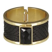BELUCIA dames bangle - armband KK-02 kalfsleer mat zwart, goudkleurig, maat 16,8 cm