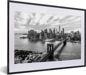 Fotolijst incl. Poster - New York - Brooklyn - Bridge - Zwart - Wit - 40x30 cm - Posterlijst