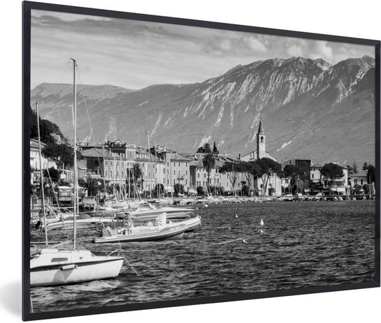 Foto: Fotolijst incl poster zwart wit het stadslandschap van toscolano maderno en het gardameer zwart wit 90x60 cm posterlijst