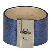 BELUCIA dames armband SK-04 kalfsleer shiny blauw, zilverkleurig, maat 16,8 cm
